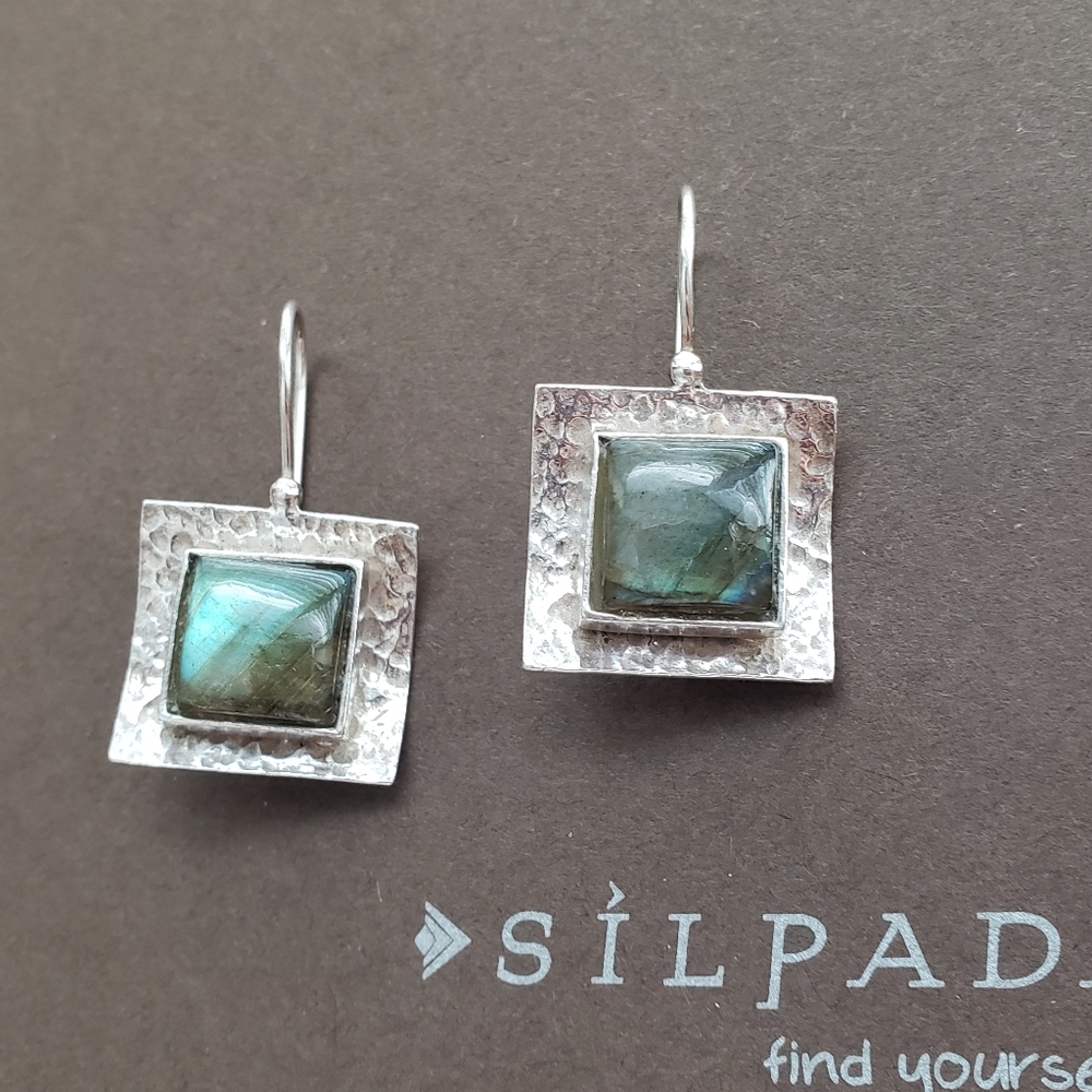 Silpada Handmade Silver Square Labradorite Drop Earrings